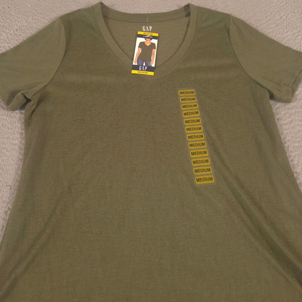 Gap Top Womens Medium Olive Lightweight Modal Blend V-Neck Scoop Hem Tee T-Shirt